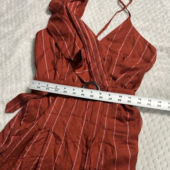 Three Floor Margaux Jumpsuit Womens 4 Burnt Orange Linen Striped Ruffle NWT - Picture 7 of 9